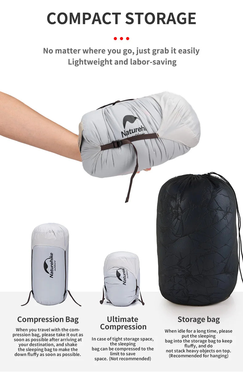 Naturehike Ultralight Backpacking Duck Down Sleeping Bag for Adults Warm Splicable Double Quilt 2 Person Sleeping Bags for Hiking Camping 3 Seasons