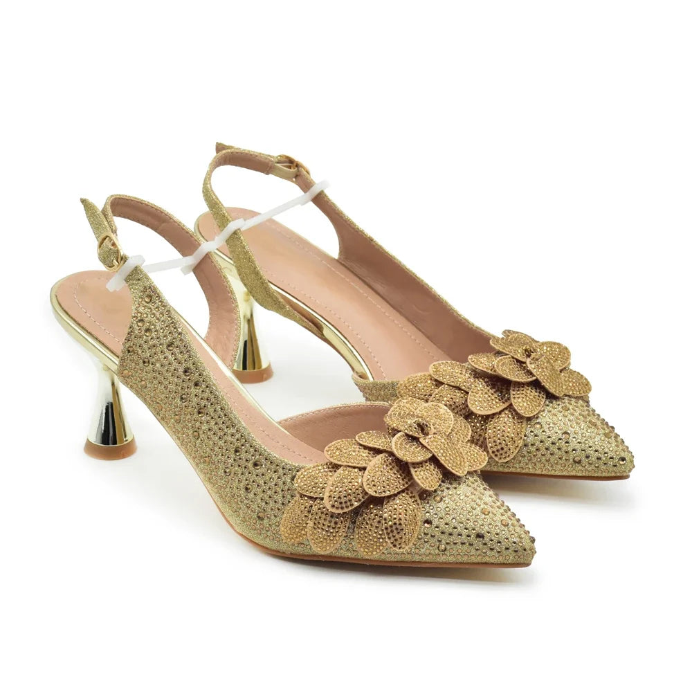 Original Italian Shoes and Bag Set for Women Full Rhinestone Chic and Elegant Woman Shoes and Bag for Party Wedding Pumps