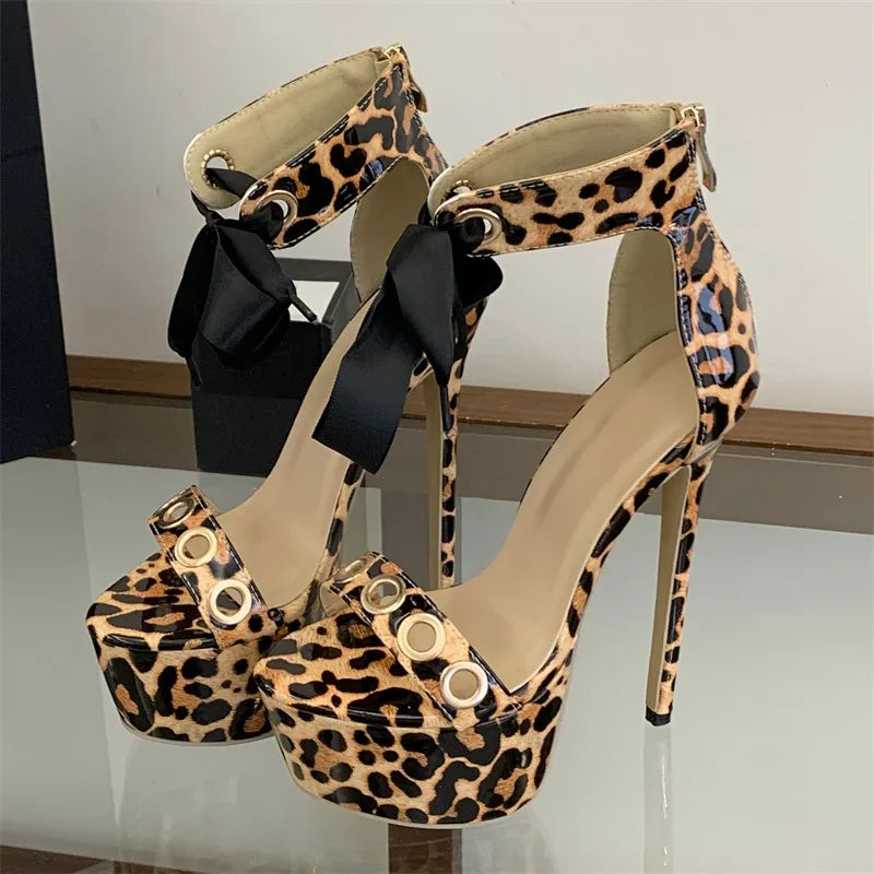 Eilyken New Fashion Hollow Out Lace-up Zipper Women Sandals Sexy Super Stiletto High Heels Carnival Striptease Shoes