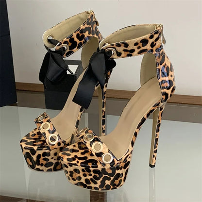 Eilyken New Fashion Hollow Out Lace-up Zipper Women Sandals Sexy Super Stiletto High Heels Carnival Striptease Shoes