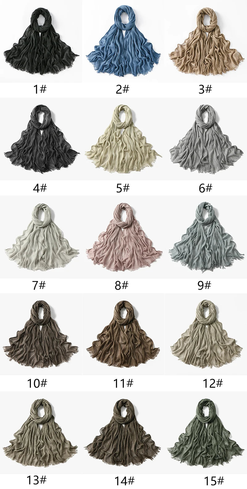 Fashion Crinkle Cotton Royan Hijab Scarf for Muslim Women Islamic Long Soft Shawls Wraps Short Tassel Bufanda Accessories