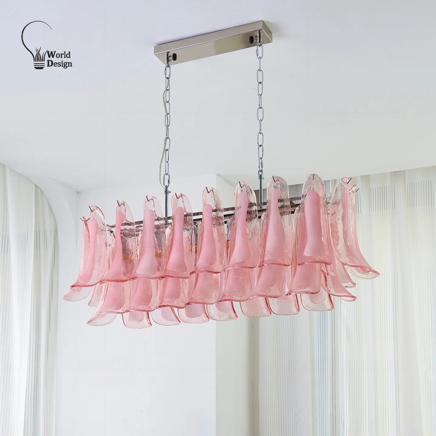 French Murano Petal Glass Chandelier Dining Table Living Room Antique Style Pink Petal Glass Pendant Chandelier Lights Bedroom