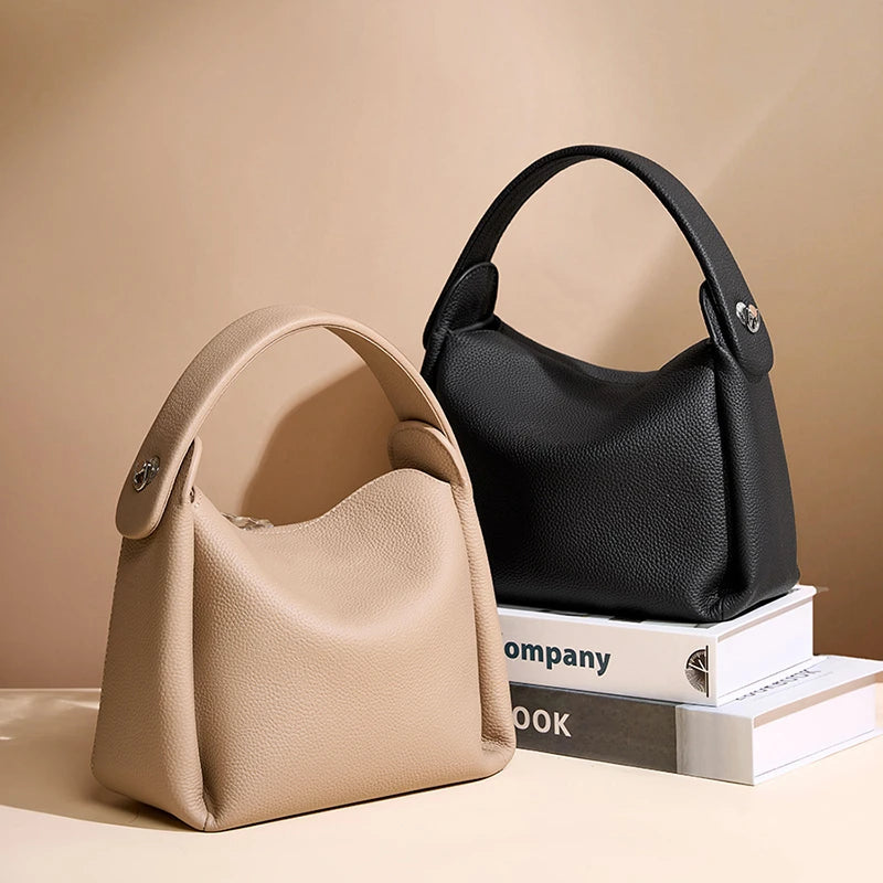 Burminsa Cowhide Genuine Leather Tote Shoulder Bags For Women 2026 Luxury Designer Crossbody Purses Bucket Work Ladies Handbags
