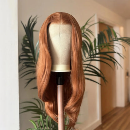 Long Wavy Layered Auburn Synthetic Hair Copper Red 13X4 Lace Front Wigs for Women Ginger Orange Body Wave Daily Party Cosplay