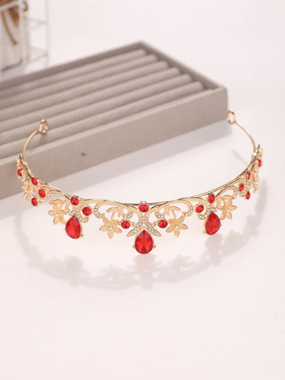 Golden Rose Gold Red Diamond Crown for Bridesmaid Headpiece Light Luxury Style Red Crystal Hairband. Wedding Dress, Formal Wear