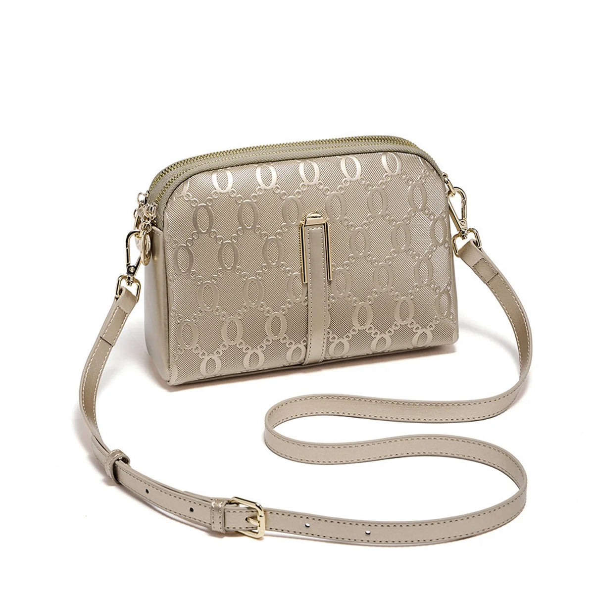 FOXER Elegant Women's Shoulder Bag Split Leather Lady Crossbody Bag Fashion Monogram Print Large Capacity Purse