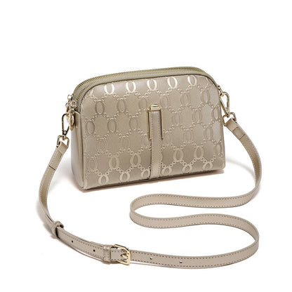 FOXER Elegant Women's Shoulder Bag Split Leather Lady Crossbody Bag Fashion Monogram Print Large Capacity Purse