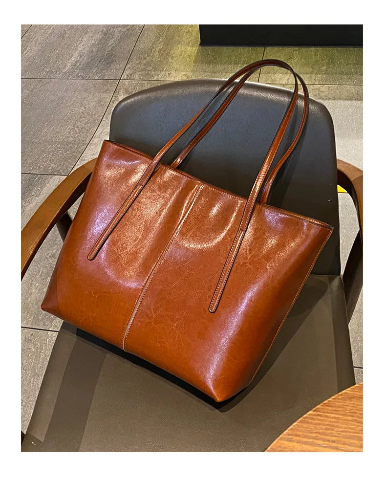 Luxury Women Leather Tote Bag Top Layer Cowhide Large Capacity Fashionable Handbag Brand Designer Shoulder Bag 2025 New Handbag