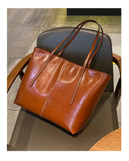 Luxury Women Leather Tote Bag Top Layer Cowhide Large Capacity Fashionable Handbag Brand Designer Shoulder Bag 2025 New Handbag