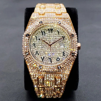 Hot Sale Diamond Watches for Men Luxury Brand Iced Out Quartz Wristwatch Fashion Stainless Steel Waterproof Clock Reloj Hombre