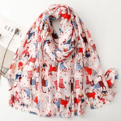 Cozy Dachshund Dog Cat Pattern Viscose Shawl for Women - 180x90Cm Fringe Detail Breathable Thin Wrap Scarves Autumn/Winter Snood