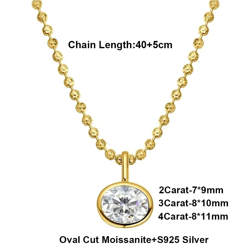 GRA Certified 2/3/4ct East West Oval Cut Moissanite Pendant Necklace for Women Bezel Set Solitaire Diamond 925 Silver Bead Chain