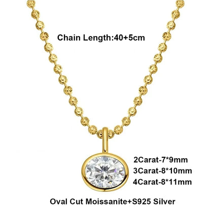 GRA Certified 2/3/4ct East West Oval Cut Moissanite Pendant Necklace for Women Bezel Set Solitaire Diamond 925 Silver Bead Chain