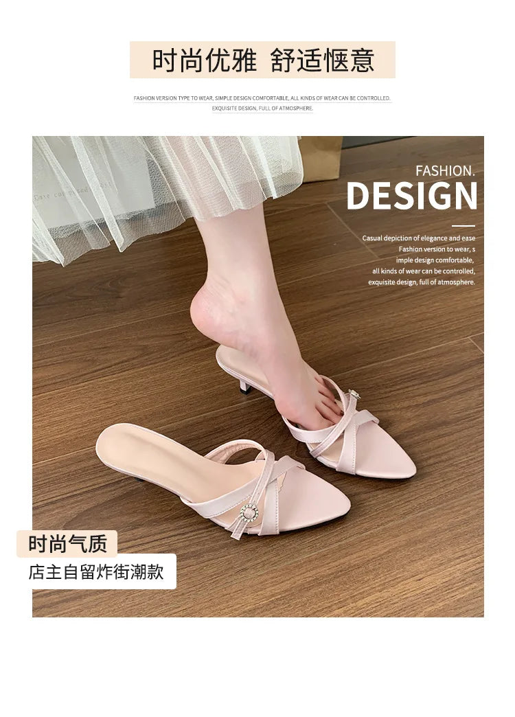 Sexy High Heels Slippers Pointed Toe Heels Shoes for Woman Sandals Luxury Dress Slides Elegant Pumps Party Mujer Flip Flops