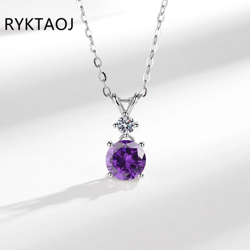 925 Sterling Silver Bowknot Moissanite Pendant Necklace for Women Round 2 Stone Solitaire Necklace Wedding Party Jewelry Gift