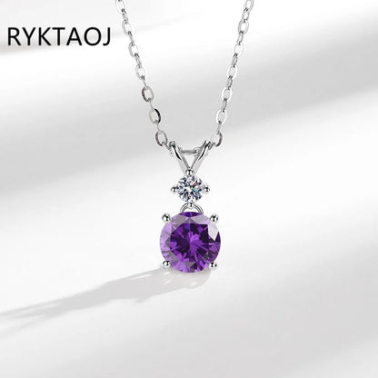 925 Sterling Silver Bowknot Moissanite Pendant Necklace for Women Round 2 Stone Solitaire Necklace Wedding Party Jewelry Gift