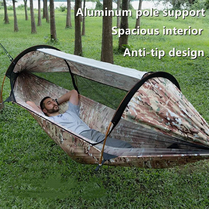 2025 TRAVELER NEW MC Camo Hammock Tent Set with Mosquito Net & Sunshade - Anti-Roll Design for 1-2 Person Outdoor Camping