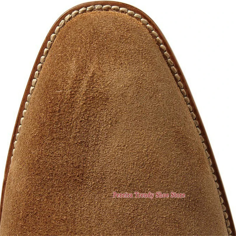Autumn Winter Retro Chelsea Boots for Men Metal Ring Suede Leather Pointed Toe Short Boots British Style Trendy Men's Shoes
