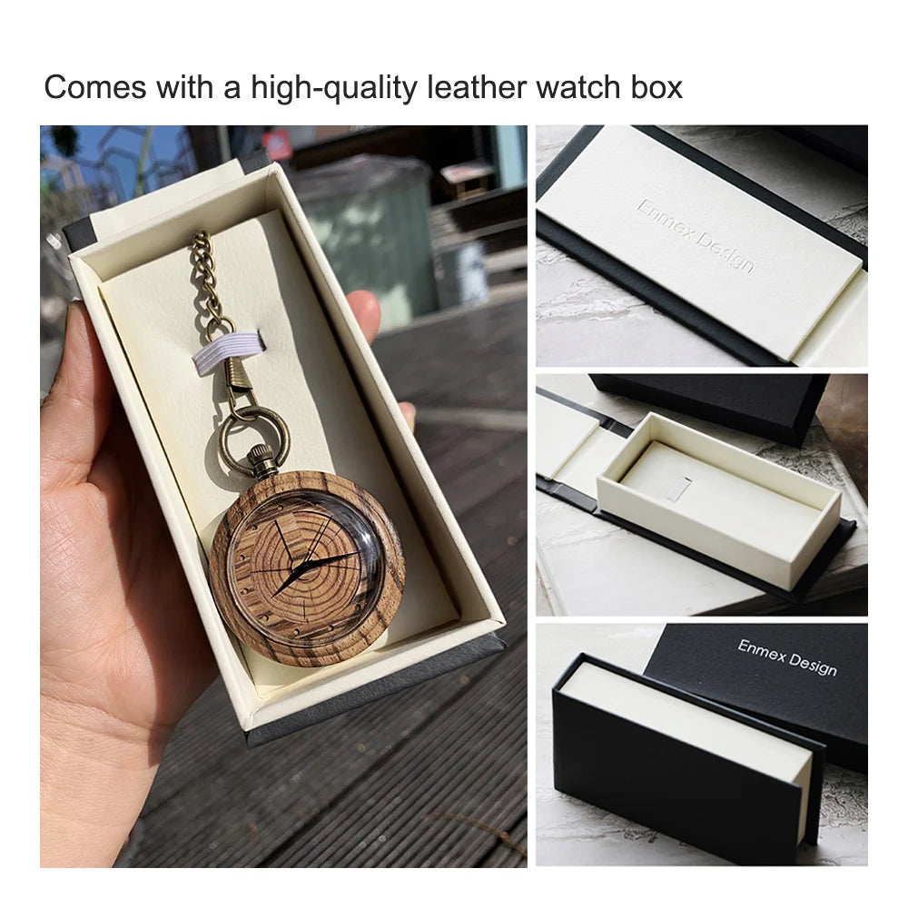 Wooden pocket watch with tree ring pattern, metal chain sweater pendant watch, unisex pocket watch, exquisite holiday gift