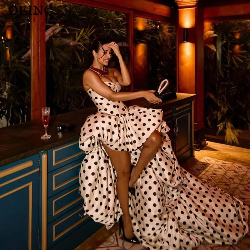 OEING Elegant A-Line Prom Dresses Sweetheart Polka Dots High/Low Birthday Party Dresses Gala Women robes de soirée Customized