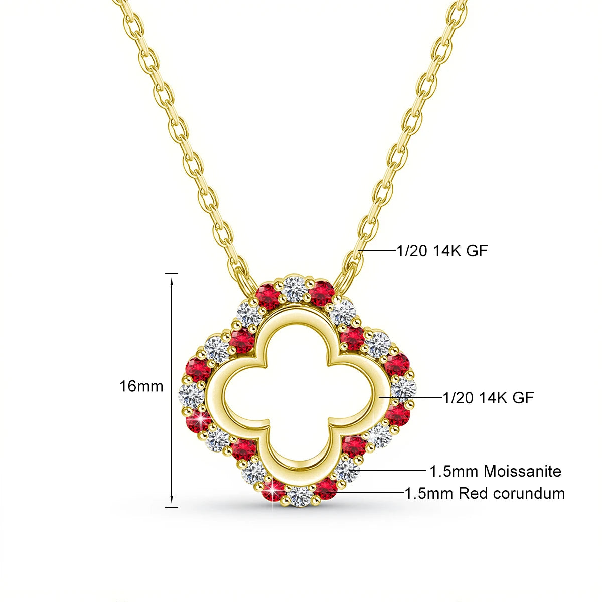 Lucky Four Leaf Clover Moissanite Necklace 14K Gold Filled Diamond Pendant Wear-resistant for Women Daily Gift Fine Jewelry