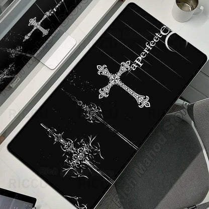 Black White Cybersigilism Deskmat Gothic Sword Art Mousepad Office Rubber Mouse Pad XXL PC Desk Accessories Gaming Keyboard Mats