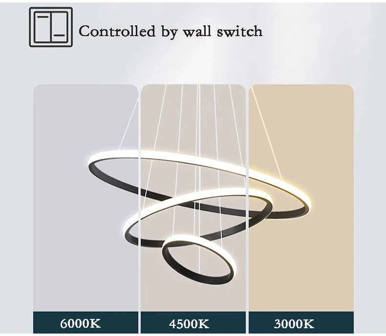 Nordic Simple Circles LED Chandelier 3 Rings Lights for Dining Bar Living Room Pendant Lamp Loft Home Decoration
