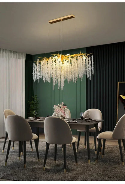 Modern Luxury Gold Branch Tassel Crystal LED Pendant Light Dining Room Living Room Indoor Home Decoration Atmosphere Fixtures