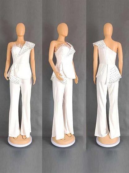 High Waist Strapless Jumpsuit Rivet Collar Lady Evening and Party Tube Top Jumpsuit for Women Elegant Sexy Birthday Jumpsuit