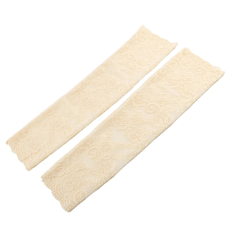 Women Summer Ice Silk Lace Arm Sleeve Elastic Sleeve Driving Gloves Black White Long Fingerless Mittens Sunscreen Gloves