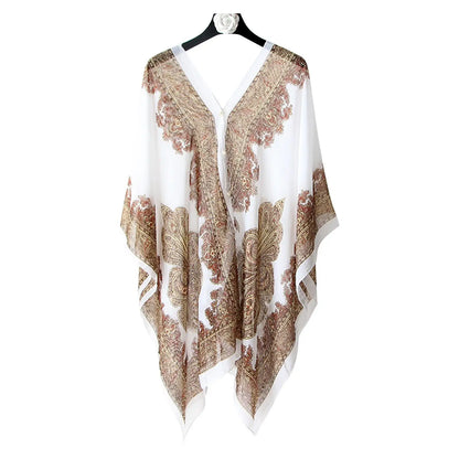 Woman Chiffon Blouse Fashion Women Scarf Shawl Printed Sunscreen Sun Protection Shawl Beach Shawl Soft Loose Bikini Cover Tops