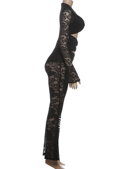 Nibber See Through Jumpsuits Woman Metal Rings Patchwork Hollow Design Sexy Full Sleeve Midnight Club Party Wild Style Overalls