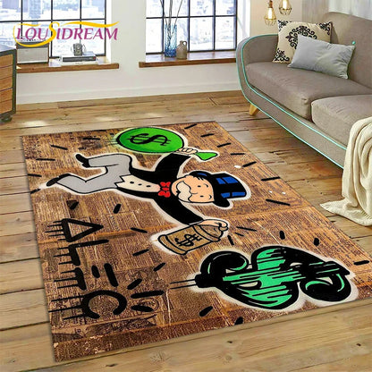 Game Dollar Monopoly Cartoon Money Rug Carpet for Living Room Bedroom Home Decor,Floor Mat Non-slip Decoration for Sofa Doormat