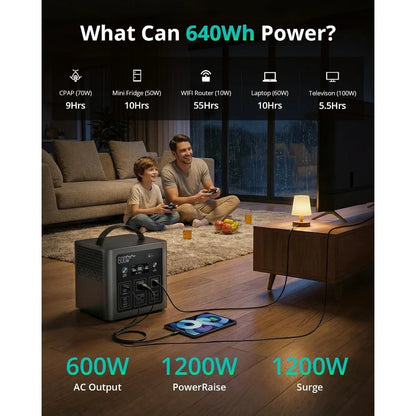 Bargain     640Wh LiFePO4 Portable Power Station 600W Solar Generator Fast Charging 1.5H UPS 10ms 8 Ports for Camping