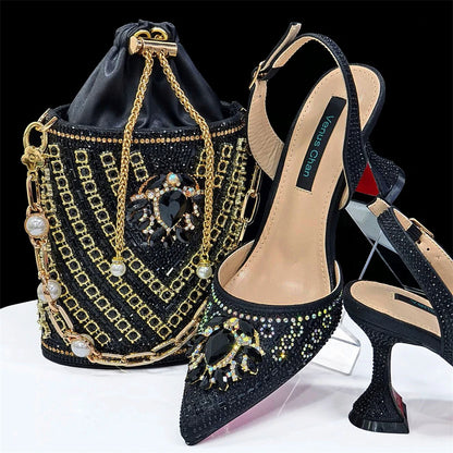 Venus Chan Italian Shoes and Bags Matching Set 2024 Nigerian Heel Party for Women Orange Colour Italian Design Wedding INS 2024