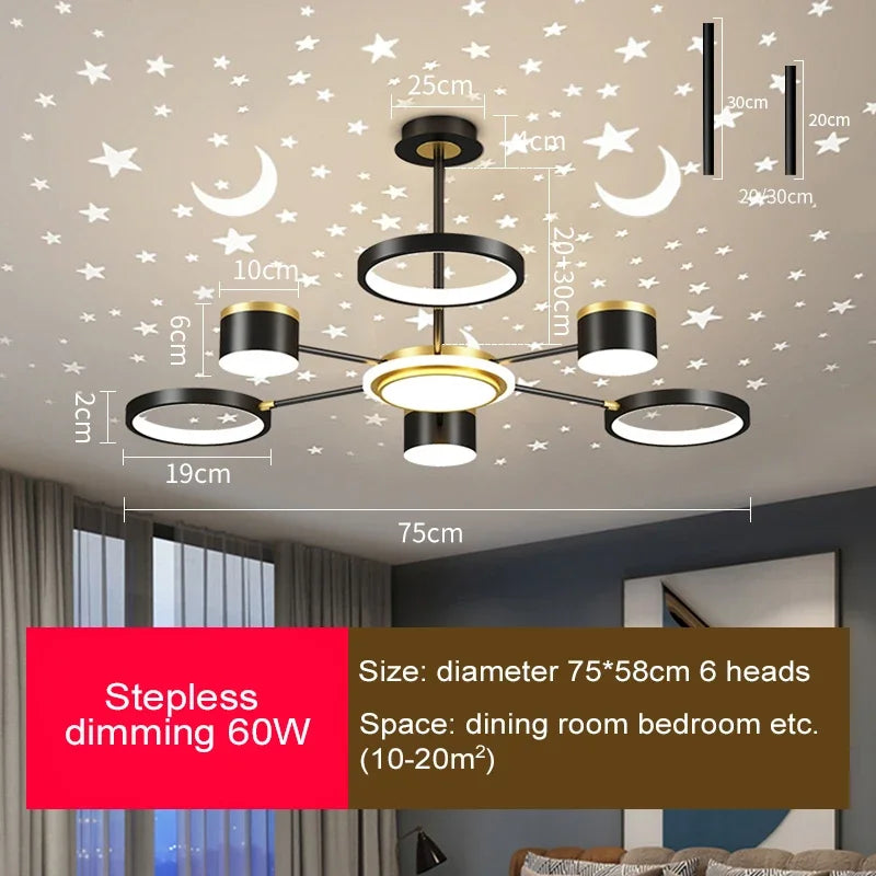 2025 New Chandeliers Romantic Starry Modern Ceiling Light Fixture 6 Lights White Creative Home Stepless Dimmable Ceiling Lamp
