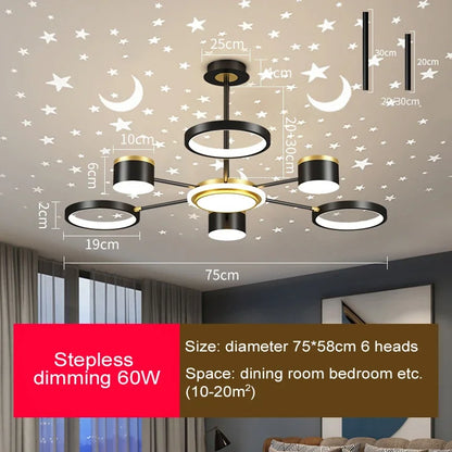 2025 New Chandeliers Romantic Starry Modern Ceiling Light Fixture 6 Lights White Creative Home Stepless Dimmable Ceiling Lamp