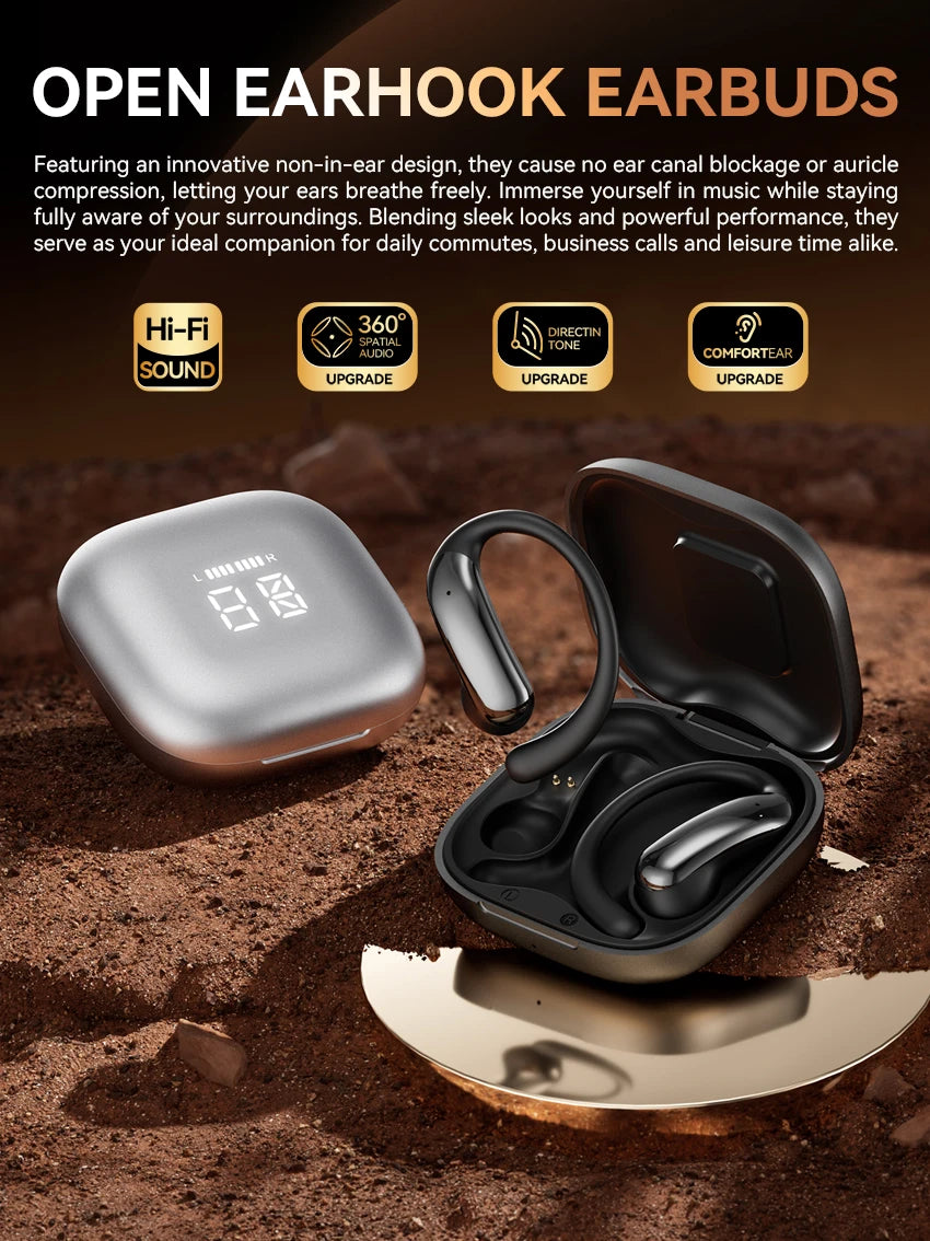 Tecsire Bluetooth Earphones Wireless Earbuds Open Ear Hook Headset HiFi Stereo Comfortable Waterproof For Sports Daily Use