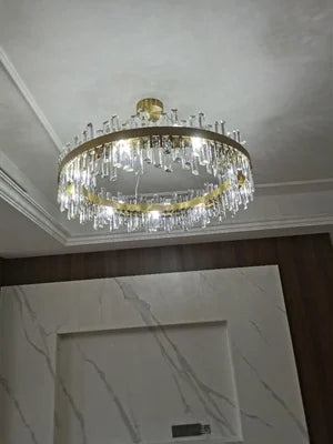 LED Postmodern Golden Chrome Silver Round Oval Crystal Chandelier Lighting Suspension Luminaire Lampen For Dinning Room
