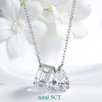 Smyoue 2 Gems Pear Cut Zircon Moissanite Necklace for Women Lab Diamond Pendant Certified Jewelry Pure S925 Sterling Silver