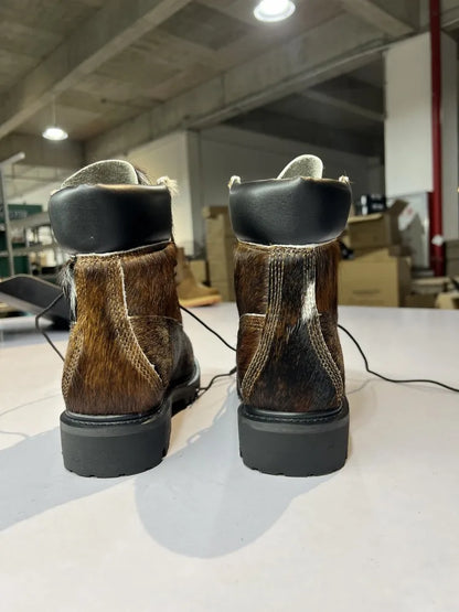 Designer Personality Horsehair Cargo Boots Male Lace Up British Style Handmade High Quality High Top Shoes Vintage Cargo Boots