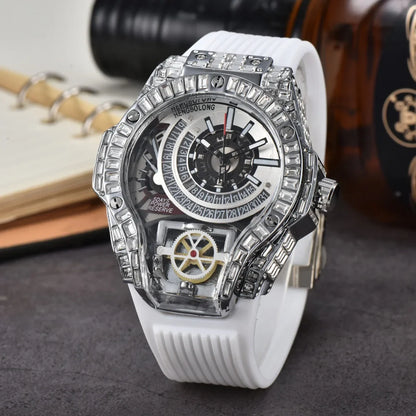 Business Full Diamond Case Luxury Top Mens Watches Rubber Strap Color Creative Decorative Quartz Watch Men AAA Clocks Relogio