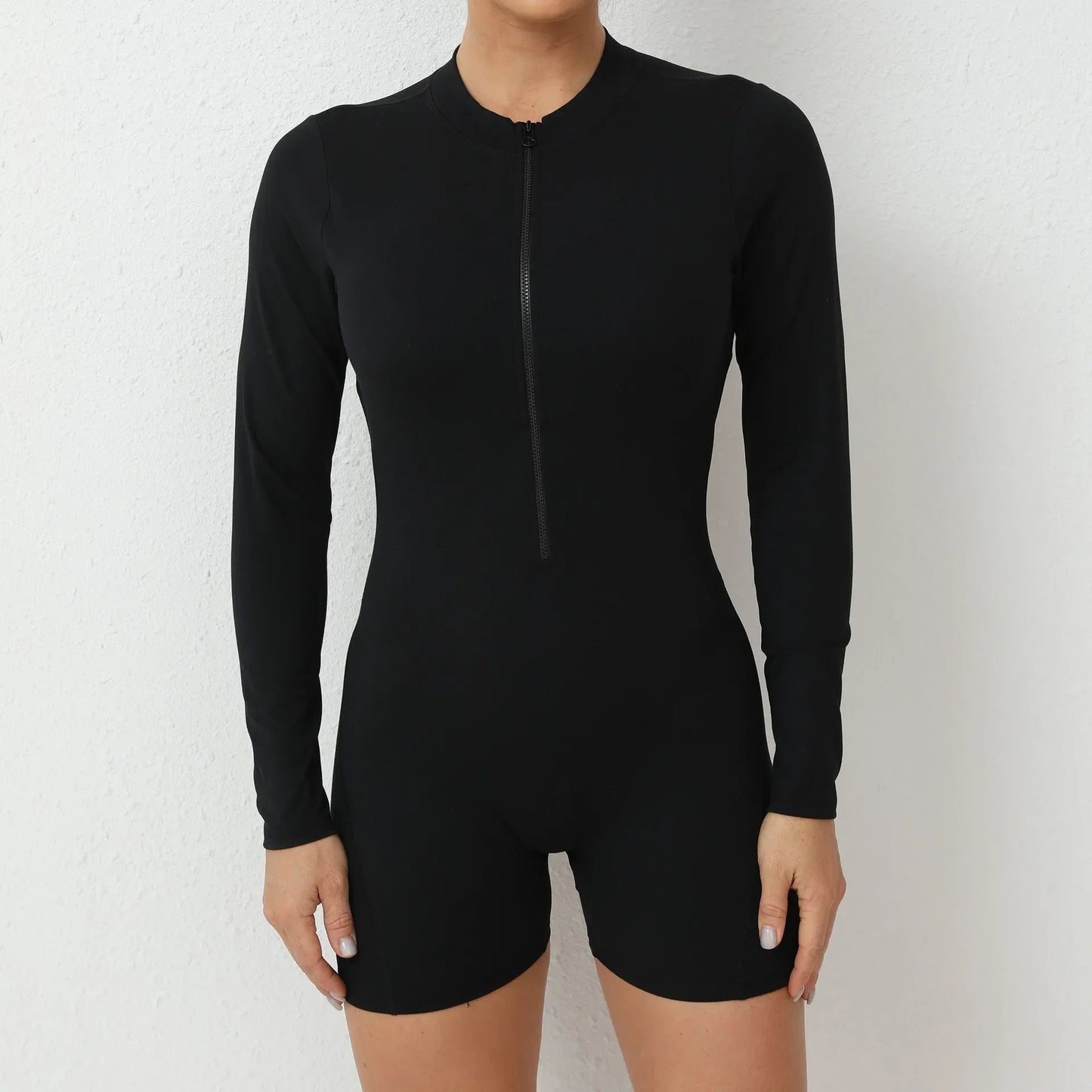 Seamless Yoga Zipper Jumpsuits Sports Fitness Beauty Back Hip-Lifting Long-Sleeved One-Piece Workout Gym Bodysuits for Women