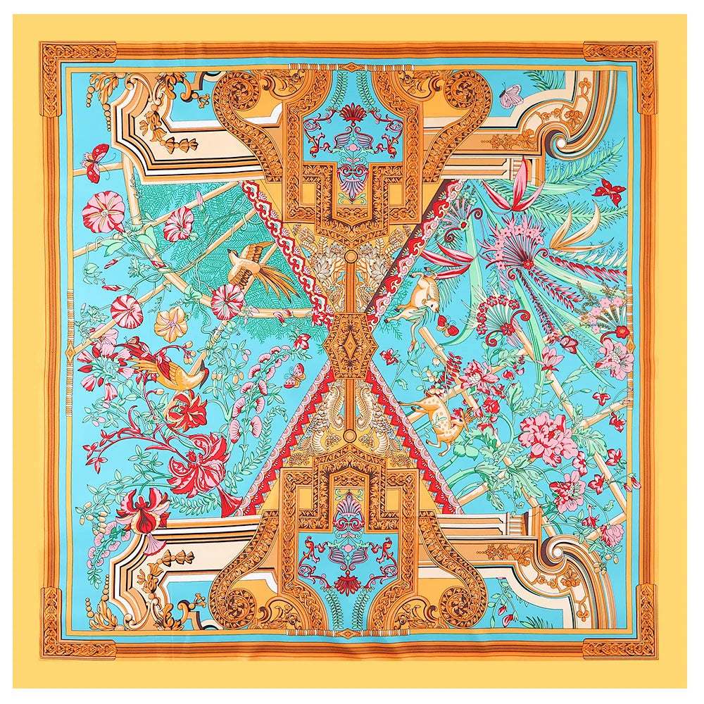 130CM Silk Scarf Women Horse Head Print Stoles Square Scarves Wraps Large Bandana Kerchief Hijabs Female Silk Foulards Sjaal