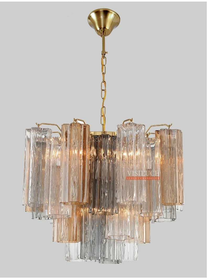 Round Murano Glass Ceiling Chandelier For Dining Living Room Bedroom Foyer Amber Glass Crystal Tube Hanging Chandelier Lights