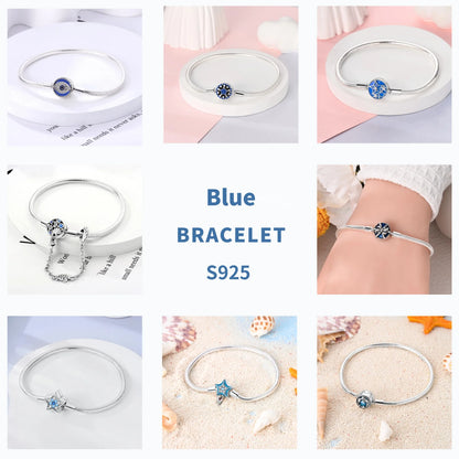 Silver 925 Bracelet Original Bracelets Colorful Zircon Heart Flower Cat Snake Chain For DIY Charms 17-20CM Luxury Jewelry Gifts