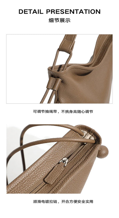 Women's Genuine Grade Cow Leather Handbags Luxury Designer Ladeis Shoulder Crossbody Bucket Bags for Woman Cowhide Underarm Bag