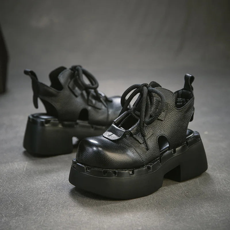 Myjyjz 7cm Cow Genuine Leather Flats Comfy Platform Wedge Fashion Flats Ankle Booties Sandals Luxury Shoes Mary Jane Pumps Women