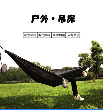 Outdoor Portable Anti-Roll Double Hammock for Camping Hiking Beach Backyard Courtyard Comfortable Suspension Bed with Carrying B