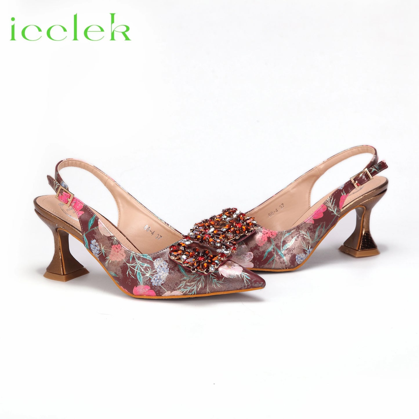 Newest Green Color Print Design High Heels Decorated with Water Rhinestone Party Women's Shoes and Bags Set
